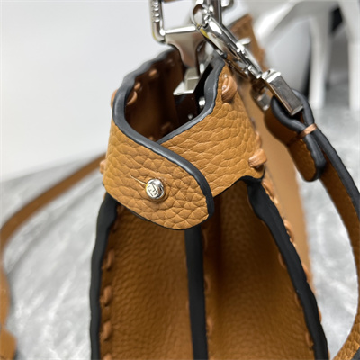 Fen.di Peekaboo ISeeU Petite Cuoio Romano Leather Brown Selleria bag with 306 hand-sewn topstitches