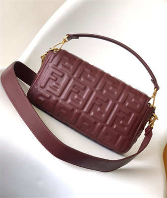 Fen.di BAGUETTE Bag Burgundy Nappa Leather With FF Motif