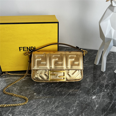 Fen.di BAGUETTE Mini Bag Gold Leather With FF Motif