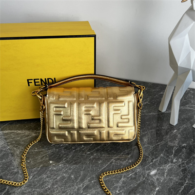 Fen.di BAGUETTE Mini Bag Gold Leather With FF Motif