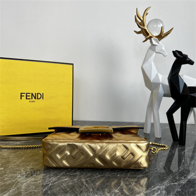 Fen.di BAGUETTE Mini Bag Gold Leather With FF Motif