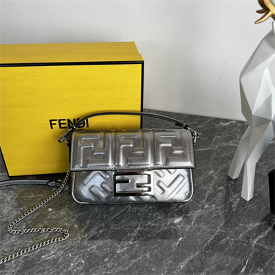 Fen.di BAGUETTE Mini Bag Silver Leather With FF Motif