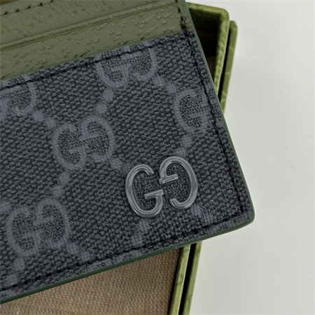Gu.cci CARD CASE WITH GG DETAIL With Dk Green Leather Trim 768248