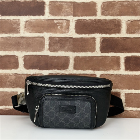 g*u*i small gg belt bag with tag black leather and black gg S*p*e canvas trim 795463
