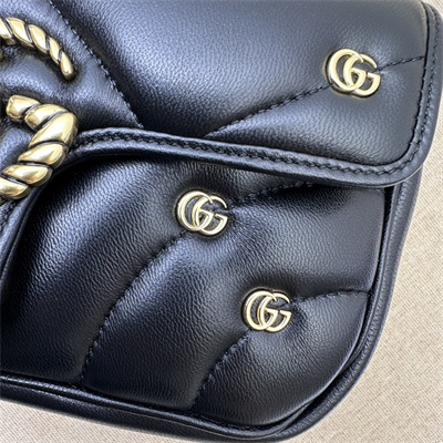 Gu.cci GG Marmont  Small  Shoulder Bag Lambskin Black 446744