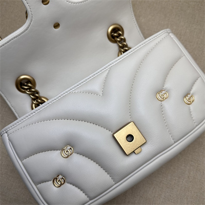 Gu.cci GG Marmont  Small  Shoulder Bag Lambskin White 446744