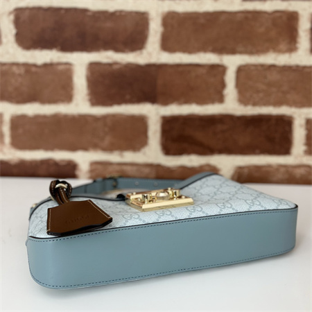 gu.cci padlock small shoulder bag gg S*p*e canvas dusty blue 811705