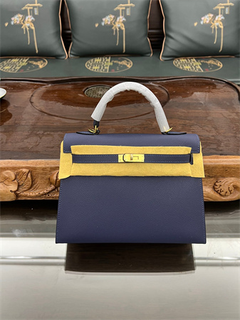 Kelly Sellier Bag Epsom Leather 25/28CM Gold/Silver Hardware In Deep Blue Color