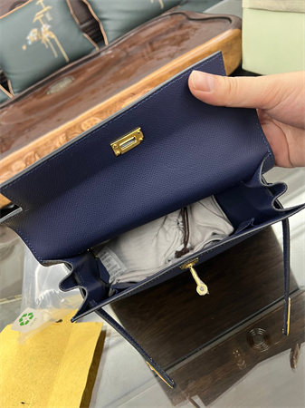 Kelly Sellier Bag Epsom Leather 25/28CM Gold/Silver Hardware In Deep Blue Color