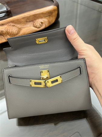 Kelly Mini II Bag Epsom Leather Gold/Silver hardware In Etain Color