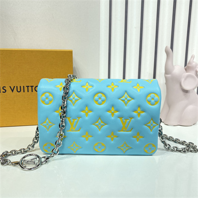 L.V Coussin Pochette Monogram Embossed Lambskin Lt Blue M80744