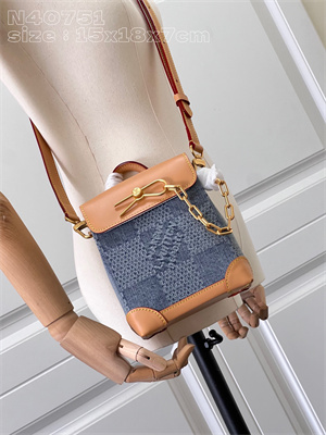 L.V Nano Steamer Damier Denim 3D cotton canvas Blue N40751