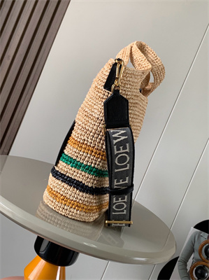 L0ew* mini slit bag in raffia and calfskin