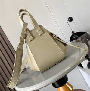 L0ew* compact hammock bag in satin calfskin with jacquard strap