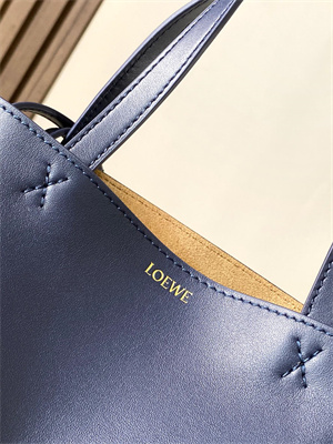 L0ew* mini puzzle fold tote in shinny calfskin anbyss blue