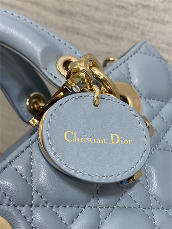 CD Small Lady D-Joy Bag Cannage Lambskin Enamel Gold Tone Metal Blue