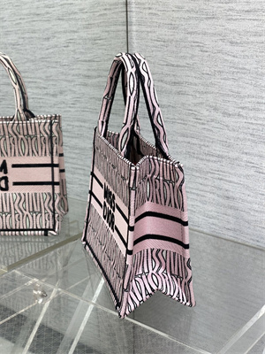 cd miss D*or small book tote allover emb pale pink