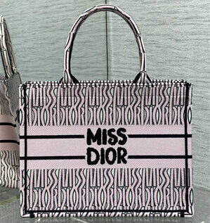 cd miss D*or medium book tote allover emb pale pink