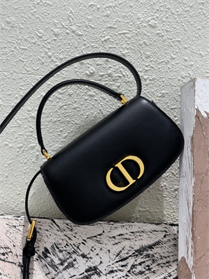 CD Small 30 Montaigne Avenue Top Handle Bag Black Ribbed Calfskin