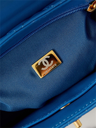 Cha.nel Mini Shopping Bag Kelly Bag Shiny Aged Calfskin Gold-Tone Metal Blue AS4416