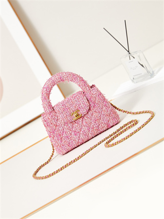 Cha.nel Mini Shopping Bag Kelly Bag Tweed Gold-Tone Metal Pink AS4416