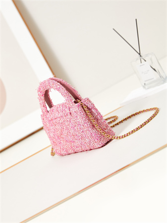 Cha.nel Mini Shopping Bag Kelly Bag Tweed Gold-Tone Metal Pink AS4416