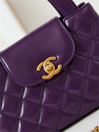 Cha.nel Mini Shopping Bag Kelly Bag Shiny Aged Calfskin Gold-Tone Metal Purple AS4416