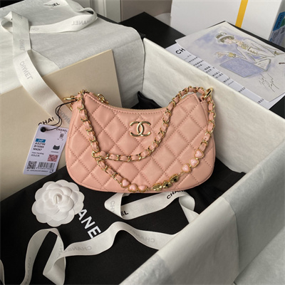 Ch*el hobo bag lambskin gold tone metal pink as3786