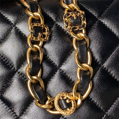 Ch*el mini flap bag with top handle shiny lambskin & gold-tone metalblack as4992