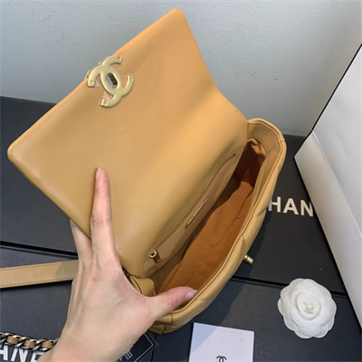 Ch*el 19 handbag lambskin gold double c metal brown as1160