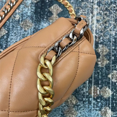 Cha.nel 19 Handbag Lambskin Gold Double C Metal Caramel AS1160