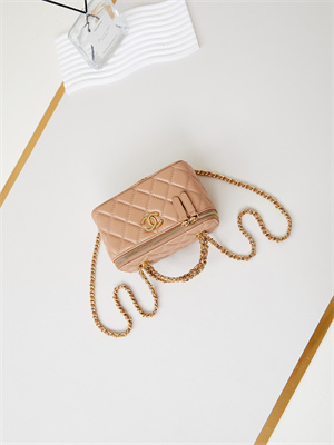 Cha.nel Clutch With Chain Shiny Lambskin & Gold-Tone Metal Dk Beige AP4168