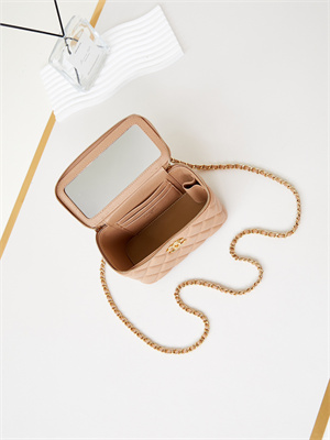 Cha.nel Clutch With Chain Shiny Lambskin & Gold-Tone Metal Dk Beige AP4168