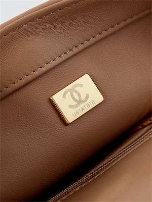 Cha.nel Mini Flap Bag with Top Handle Shiny Lambskin & Gold-Tone Metal Brown AS5032
