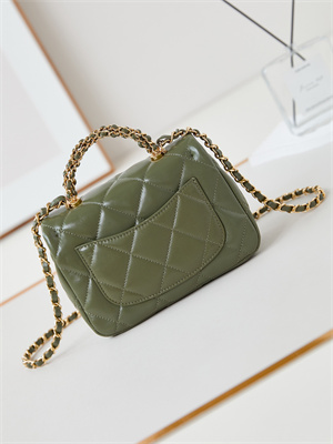 Cha.nel Mini Flap Bag with Top Handle Shiny Lambskin & Gold-Tone Metal Green AS5032