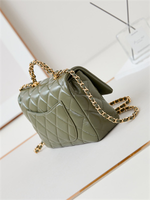 Cha.nel Mini Flap Bag with Top Handle Shiny Lambskin & Gold-Tone Metal Green AS5043