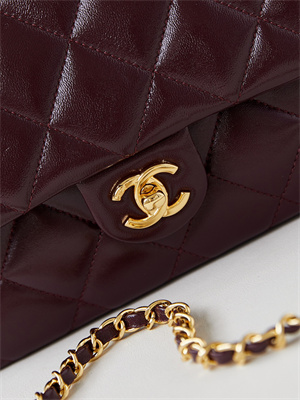 Cha.nel Mini Flap Bag with Top Handle Shiny Lambskin & Gold-Tone Metal Burgundy AS5043