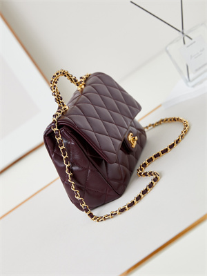 Cha.nel Mini Flap Bag with Top Handle Shiny Lambskin & Gold-Tone Metal Burgundy AS5043