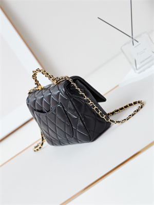 Cha.nel Mini Flap Bag with Top Handle Shiny Lambskin & Gold-Tone Metal Black AS5043