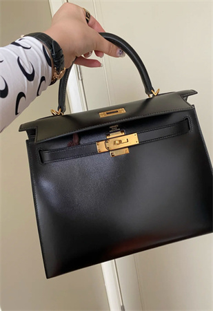 Kelly Sellier Bag Box Leather 25/28CM Gold/Silver Hardware Black HS