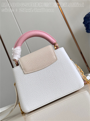L.V Capucines Mini Bag Taurillon Leather White/Pink M48865