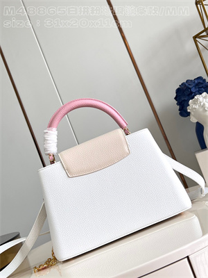 L.V Capucines MM Bag Taurillon Leather White/Pink M48865