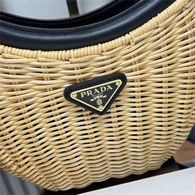 Pra*a arqué bag wicker and leather tan/black 1bc202