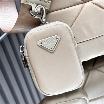 Pra*a medium re-nylon padded tote bag beige 1bg380