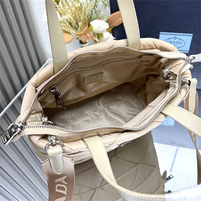 Pra*a medium re-nylon padded tote bag beige 1bg380
