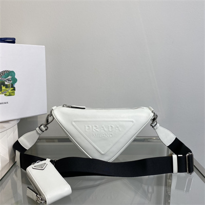 Pra*a triangle leather shoulder bag white color 1bh190