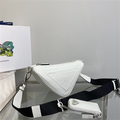 Pra*a triangle leather shoulder bag white color 1bh190