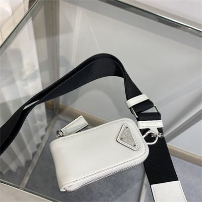 Pra*a triangle leather shoulder bag white color 1bh190