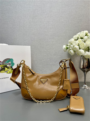 Pra*a re-edition naplak patent leather mini-bag brown color 1bh204