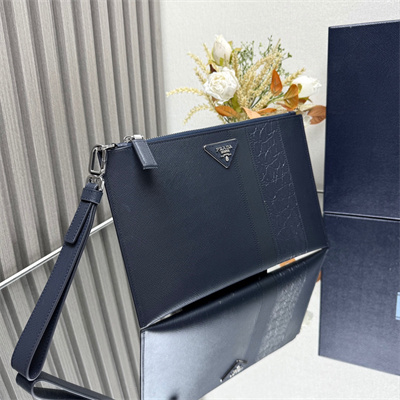 Pra*a saffiano leather pouch navy 2nh005